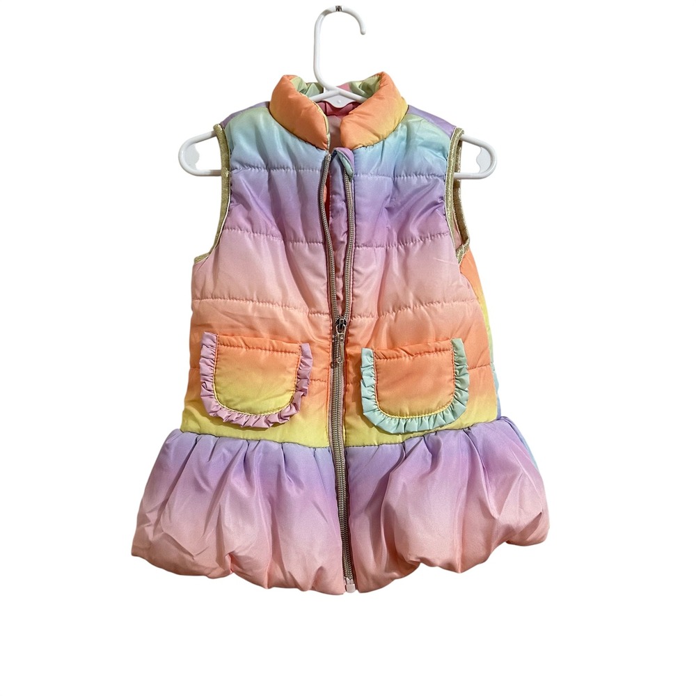 Juicy Couture Rainbow Ombre Puffer Vest Kids 4T Multicolor Peplum Ruffle Trim